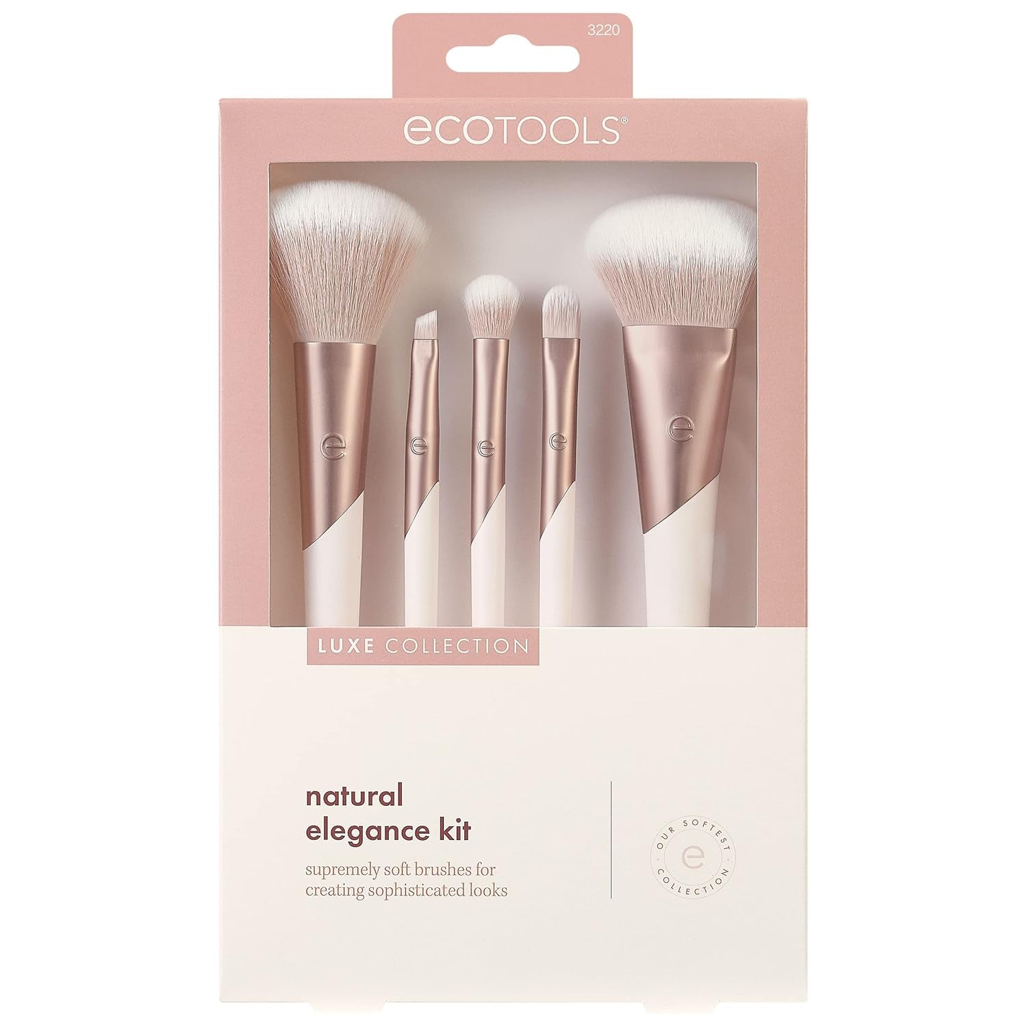 Luxe Natural Elegance Professional Face Makeup & Foundation Brush Set, Premium Brush Kit for Face, Cheek, & Eye Makeup, Synthetic Makeup Brushes, Vegan & Cruelty-Free, 5 Piece Set